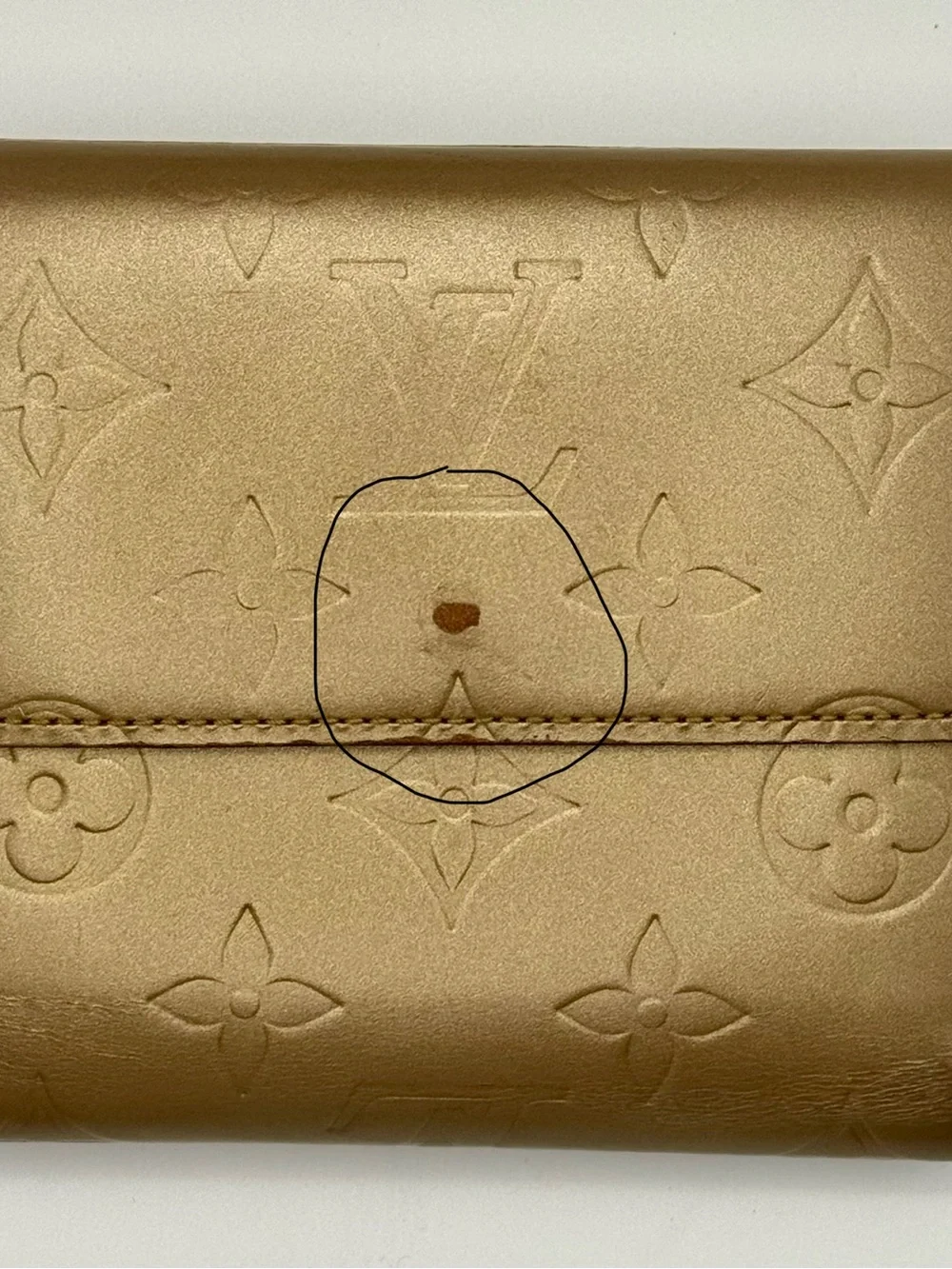 Louis Vuitton Verniz Gold Compact Embossed Monogram Wallet